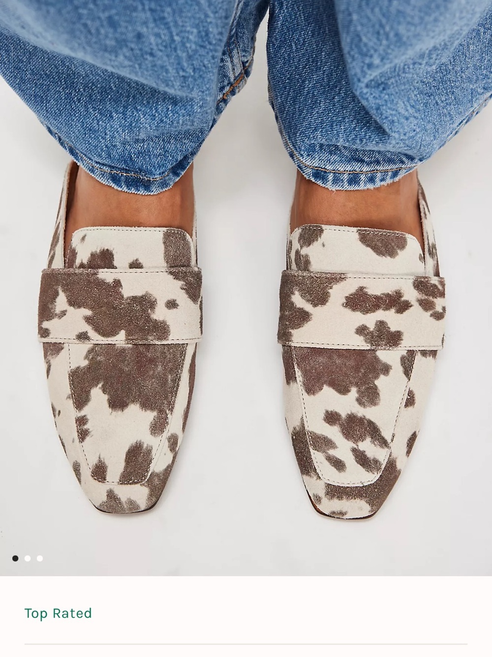 Free People Cream and Brown Cow-Print Slip-On Loafers